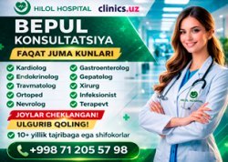 BEPUL KONSULTATSIYA malakali shifokorlardan — har juma kuni Hilol Hospital klinikasida! BEPUL KONSULTATSIYA malakali shifokorlardan — har juma kuni Hilol Hospital klinikasida!