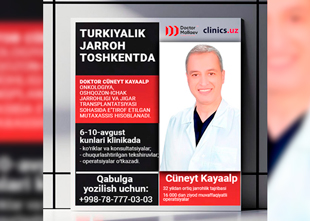 Dunyoga mashhur turkiyalik jarroh Doctor Mallaev Academic Hospitalʼga kelmoqda!