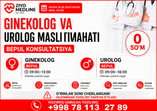 BEPUL GINEKOLOG VA UROLOG KONSULTATSIYASI ZIYO MEDLINE CLINIC'DA! BEPUL GINEKOLOG VA UROLOG KONSULTATSIYASI ZIYO MEDLINE CLINIC'DA!